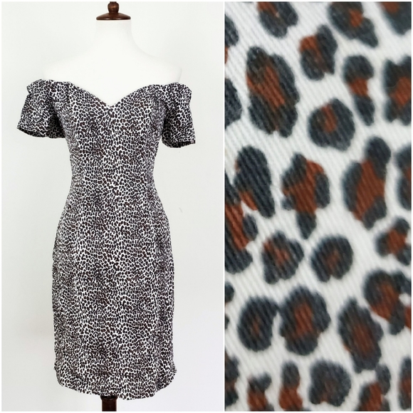 Vintage Dresses & Skirts - Vintage 80's All That Jazz Leopard Bardot Dress